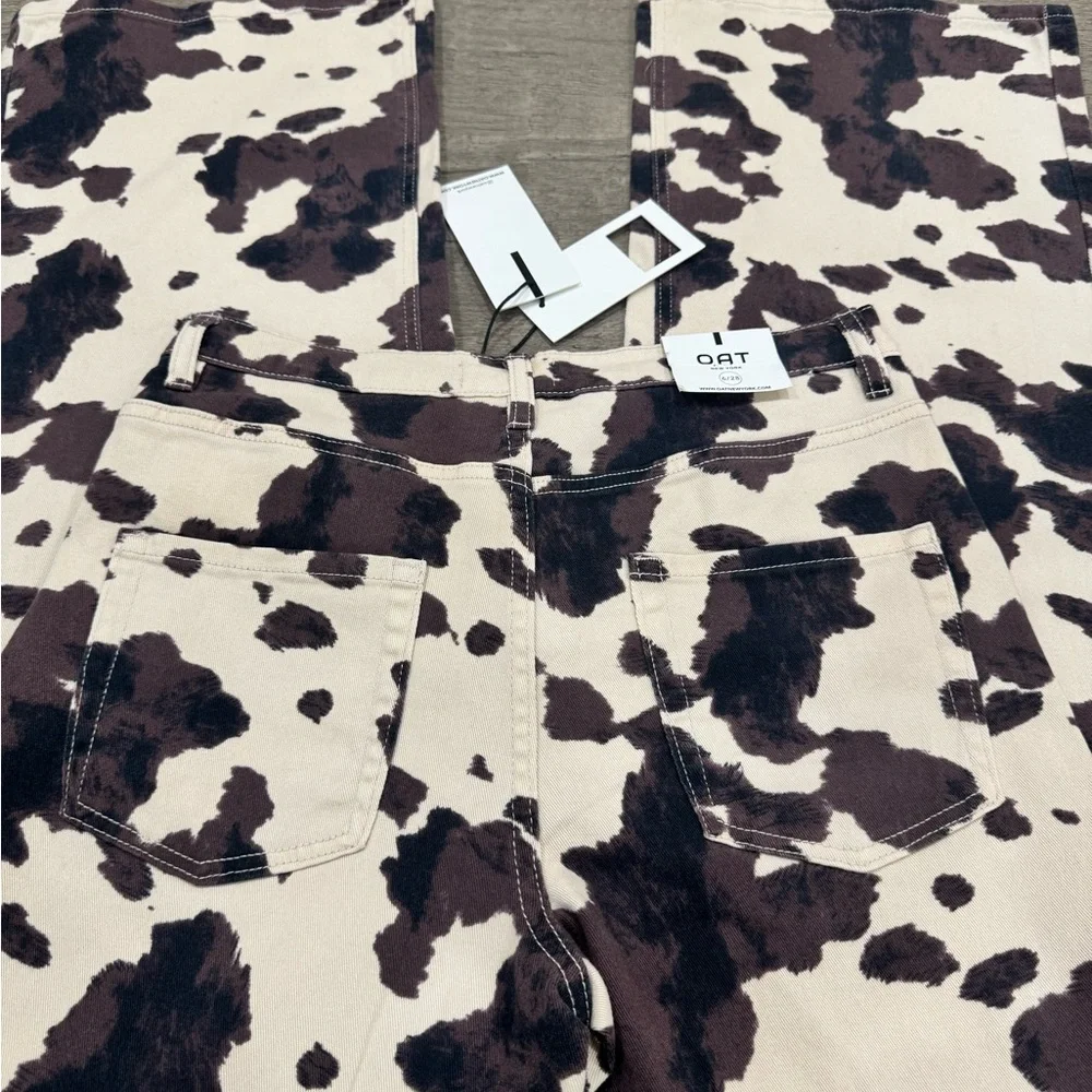 OAT New York Cow Print High Rise Wide Leg Jeans | Size 28 / 6 | NWT - Picture 7 of 7